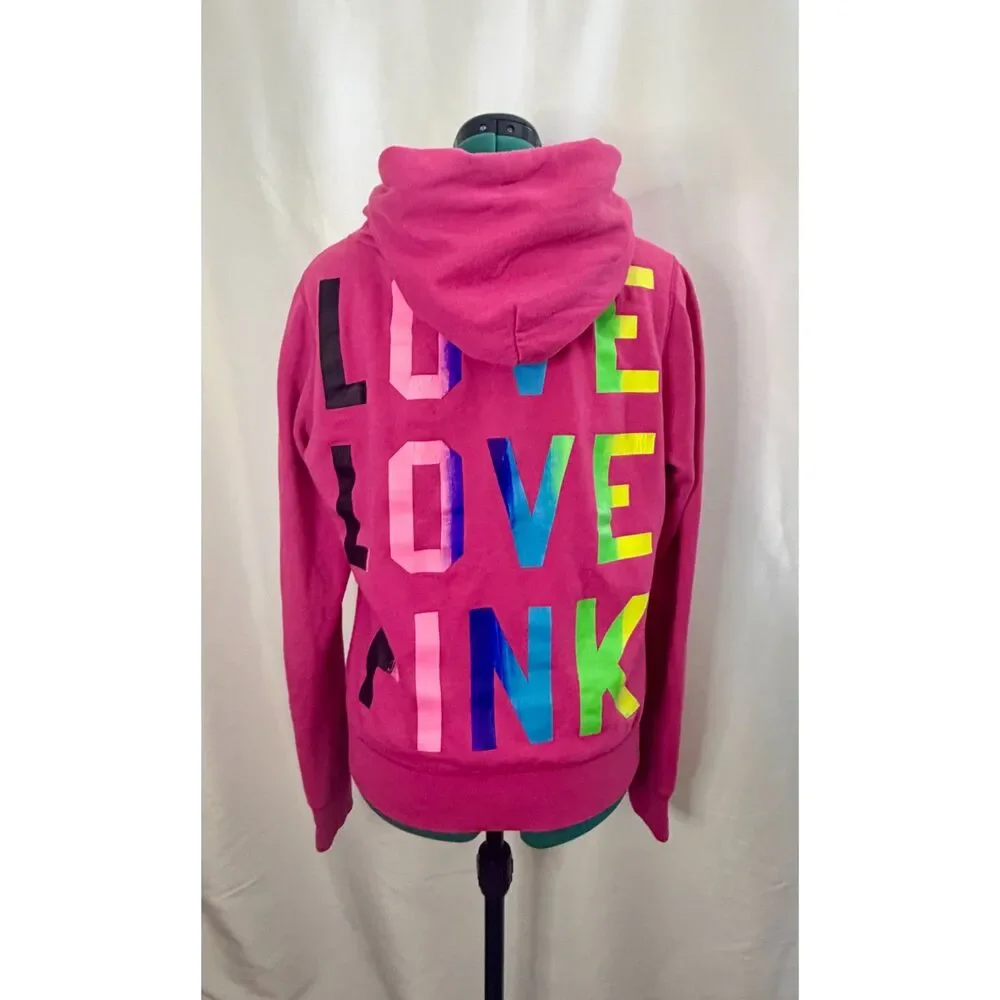 Victoria's Secret PINK zip-up hoodie with multi-colored rainbow 